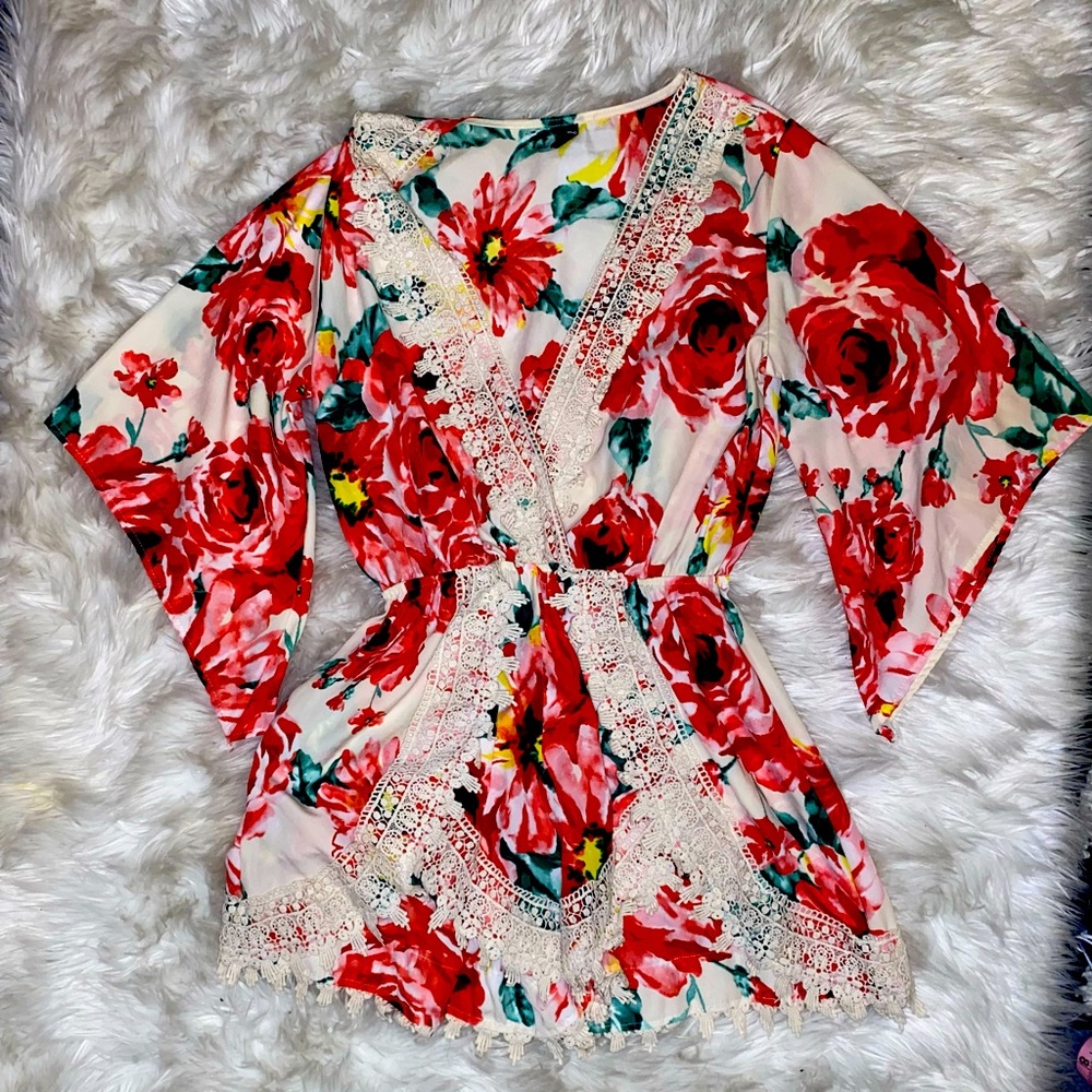 Boho vacation romper small medium floral